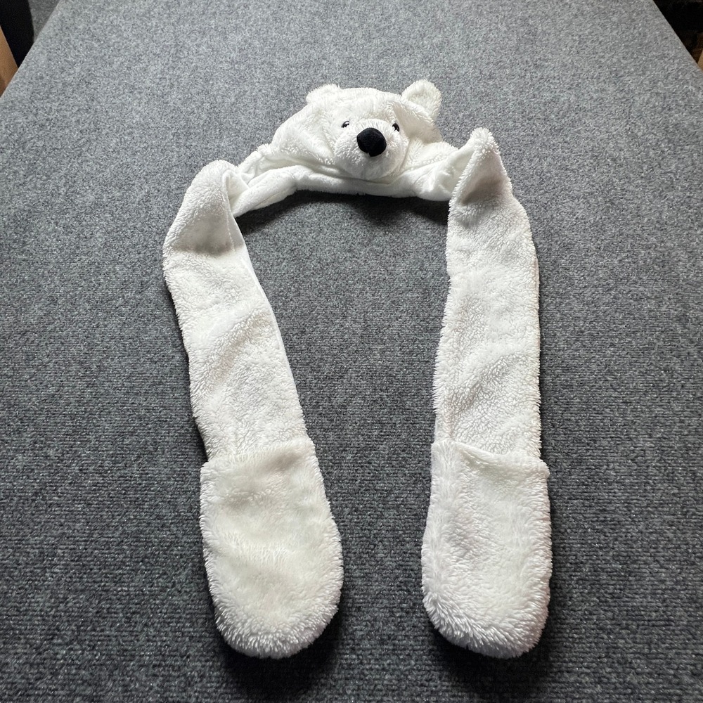 Hat Scarf Mittens 3-in-1 White Polar Bear Fuzzy Fleece Kids Snow Winter Fun Warm - Picture 4 of 8